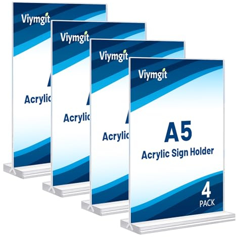 Viymgit 4 Stück Aufsteller DIN A5, glasklarer T-Ständer Hochformat Acryl A5 Werbeaufsteller, Tischaufsteller für Werbung, Speisekarte, Hinweisschild