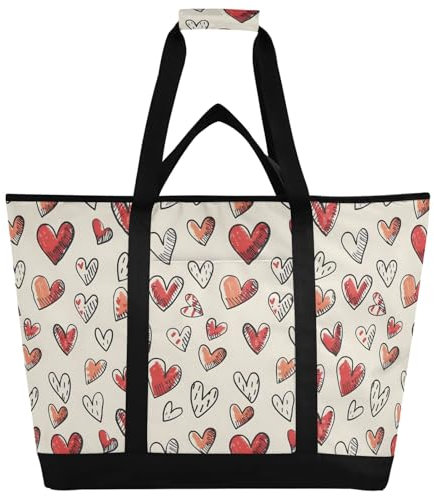 Borsa termica termica con stampa a forma di cuore, riutilizzabile, con cerniera, grande, per viaggi o campeggio