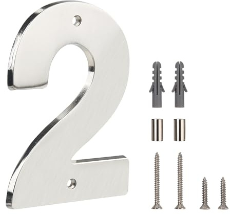 HASWARE Svävande husnummer – 5 tum (12 cm) modernt, mångsidigt, enkel DIY-montering för stolpe eller gata (2, Borstad silver)