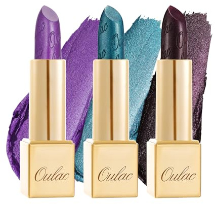 OULAC Set de Pintalabios Halloween Brillo Metálico, Brillo 3D de Larga Duración, Barras de Labios de Alta Pigmentación y Cobertura Total, Fórmula Cremosa e Hidratante, Vegan 3PCS