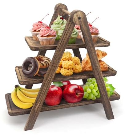 JJoexyfit 3 Tier servieren Tablett hölzerne Cupcake Stand, Holz Cupcake Stand 3 Tier Dessert Display Servierplatten für Party Geburtstag Hochzeit (Holz)