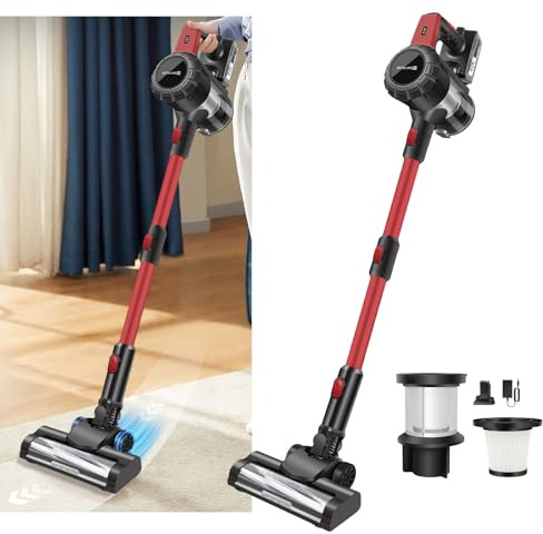 BRIEFNESS Cordless Stick Vacuum Cleaner, 15KPA Upright Vacuum with 3.0Ah Battery, LED Light, 2 Speed Settings for Pet Hair, Carpets, and Hard Floors