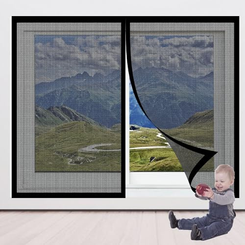 Moustiquaire Magnétique pour Fenêtre 140 x 122 cm Moustiquaire Fenetre Ajustable Facile à Installer Fermeture Automatique pour Baie Vitree Fenetre Coulissante, Noir