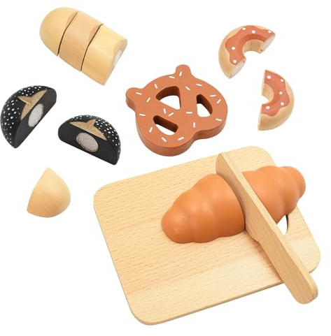 Coriver Holz Kinderküche Zubehör-Brot und Gebäck Spielset, Holz Spielfutter für Küche, Pretend Play Schneiden Essen, Rollenspiel Küchenzubehör, Picknick Spielzeug für 3+ Kinder