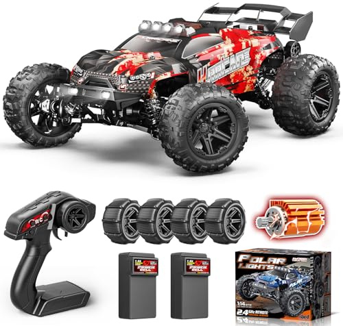 YESHIN 1:14 RC Cars for Adults, Max 40mph Electric Off-Road Monster Truck, Fast Waterproof High Speed RC Car 4WD Remote Control Car with 2*Battery, Red