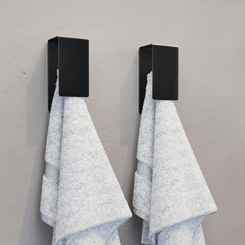 elua home® Handtuchhalter Ohne Bohren (2er Set) | Handtuchhalter Schwarz | Klebe Haken Wand für Bad, WC, Küche | Handtuchhaken aus Edelstahl + starkem Kleber | Zeitloses Design