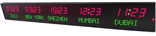 Orologio digitale da parete con fusi orari multipli con telecomando, display a 5 orari, regolazione della luminosità a 3 livelli per hotel e imprese multinazionali