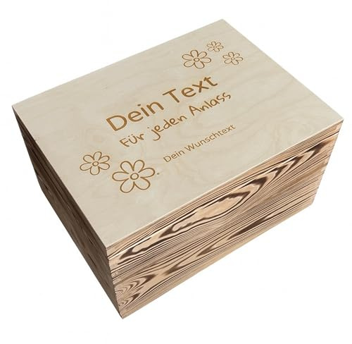 WoodGall Holzkiste personalisiert mit Gravur – 40x30x22 cm – Hochwertige Geschenkbox aus massivem Kiefernholz mit Deckel, Holzbox personalisiert