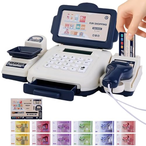 Kasse für Kinder, interaktives Lernspielset mit Scanner, Registrierkasse mit Taschenrechner, für Vorschulkinder und Kindergärten
