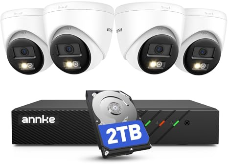 ANNKE 2 Way Audio PoE CCTV Camera Systems 3K, 8CH 4K NVR with 2TB HDD and 4 X 3K Home Security IP Cameras with Person/Vehicle Detection for 24/7 Recording, Spotlight Colour Night Vision, IP67 | Person/Vehicle Detection, 24/7 Recording, Spotlight Colour Night Vision, IP67, Security Camera System for Home & Business