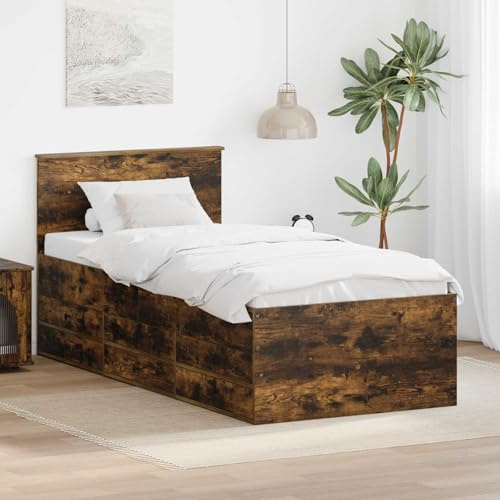 ACAGALA Einzelbett mit 6X Schubladen 90x200 cm, Kojenbett mit Stauraum, Tagesbett Bettrahmen mit Lattenrost und Kopfteil, Platzsparendes Jugendzimmer, Räuchereiche