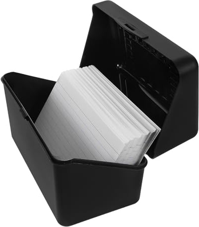 Veemoon Caja para Tarjetas de Índice Negra con Cuaderno de Notas Rayado de 200 Hojas, Organizador Multifuncional de Plástico para Oficina, Escuela y Hogar, Contenedor de Almacenamiento