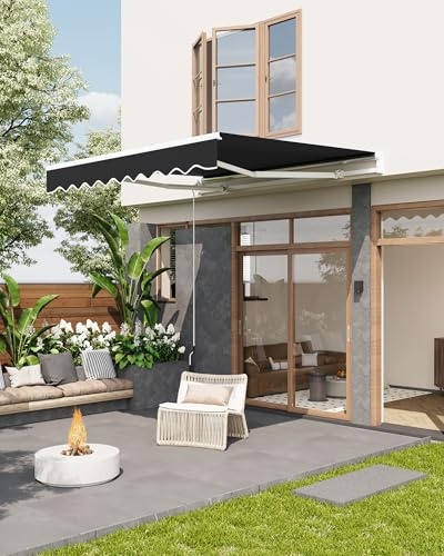 RBFGYIOP Toldo con brazos extensibles, 3 x 2,5 m, UV50+ e impermeable, toldo para exterior con manivela, longitud e inclinación ajustables, apto para terraza y balcón, negro