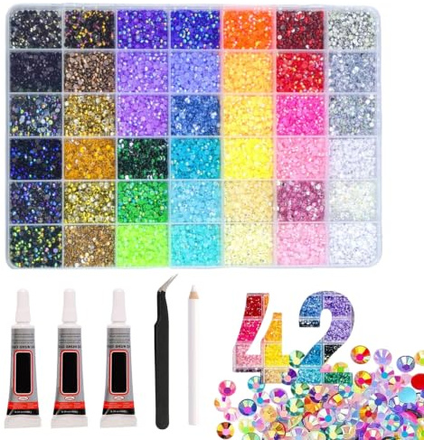 32 000 stycken bedazzler-kit med lim, 42 färger 3 mm strass för gör-det-själv