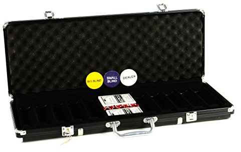 Nexos Trading Pokerkoffer Schwarz LEER für bis zu 500 Poker Chips inkl. Poker Zubehör mit 2 Set Pokerkarten Würfel Dealer Button Blinds Deutscher Anleitung