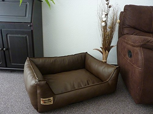 Hundebettenmanufaktur Hundebett Hundesofa Schlafplatz aus Kunstleder 105 cm x 80 cm Braun für Hunde