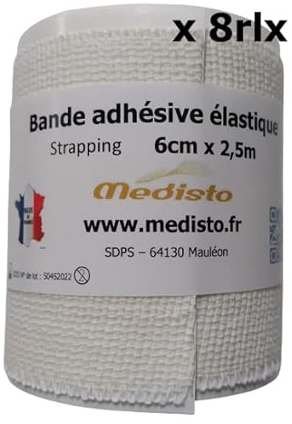 Médisto Bande Adhésive Élastique/Bande Strapping/Bandage Sport/Pansement 6cm x 2.5m Lot de 8.