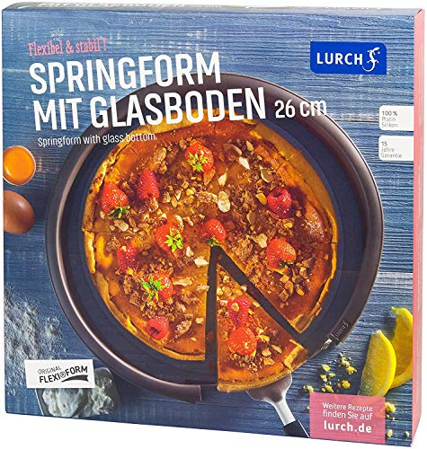 Lurch 85008 FlexiForm Springform mit Glasboden / runde Kuchenbackform (Ø 26 x 6 cm) aus 100% BPA-freiem Platin Silikon, braun