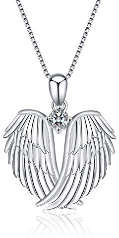 YFN Angel Wings Necklace 925 Sterling Silver Guardian Angel Wings Pendant Birthstone Necklace for Women Jewelry Gifts