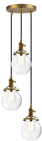 Phansthy Pendelleuchte 3 Flaming Kugeln Klar Glas Hängeleuchte Vintage Hängelampen Retro Design Modernes Hängeleuchte Pendelleuchten Loft-Pendelleuchte im Landstil (antike Farbe)