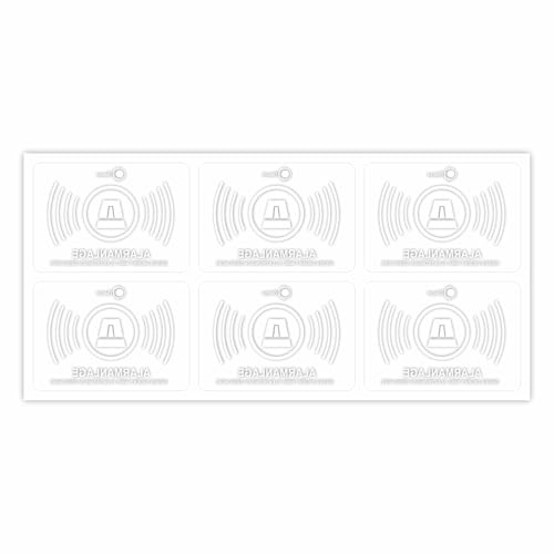 iSecur 6er Aufkleber-Set Alarmanlage 5 x 3,5 cm innenklebend - hin363 | 6 transparente Alarmanlage-Aufkleber, innenklebend für Fenster und Tür, von außen sichtbar, UV-beständig, vergilbungsfrei