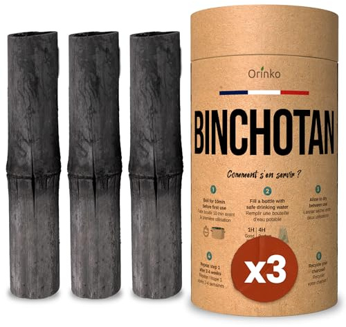 ORINKO Binchotan Bio x3 - Charbon Actif de Bambou pour Purification d'Eau en Carafe - Filtre 1,5 L par Bâton