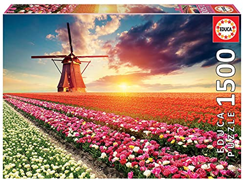 Educa - Puzzle de 1500 Piezas para Adultos | Paisaje de Tulipanes. Incluye Pegamento Fix Puzzle. A Partir de 14 años (18465)