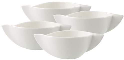 Villeroy & Boch NewWave Suppentassen 4er Set, 450 ml, Suppenschüsseln mit geschwungener Form, Premium Porzellan, Weiß