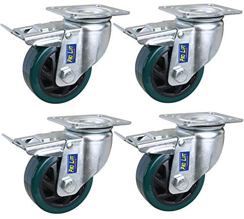 Pro-Lift-Werkzeuge 4 Stück Lenkrollen gebremst je 160 kg Tragkraft PU-Rollenbelag Ø100 mm Schwerlastrollen Bremse Transportrollen Rollen 4x Transport Schwenkrolle