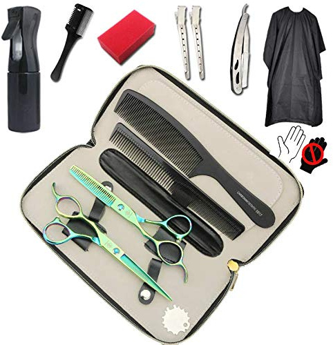JIESENYU Lot de 3 paires de ciseaux de coiffure professionnels haut de gamme de 15,2 cm en acier 440C pour gaucher Vert