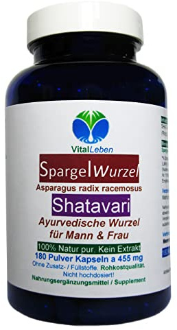 SPARGEL Wurzel SHATAVARI 180 Pulver Kapseln - ASPARAGUS Wirkung nach Ayurveda & Hildegard von Bingen - ADAPTOGEN & natürlicher STRESSKILLER - NATUR PUR - OHNE ZUSATZSTOFFE!! 26840-180