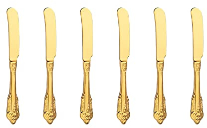 WULUN Golden Besteck-Set Barock, Antik Look, aus 18/10 Edelstahl Spiegelpolierte, ideal für Haus, Küche, Restaurant, Hochzeit, Partys, Nachmittagstee, Buttermesser 6-teiliges, Länge 17cm