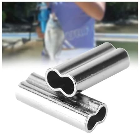 Fictory Angelhülsen - 100 Stück 6 Größen Double Barrel Crimp Fishing Line Drahtführungshülsen Kupferrohrverbinder