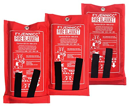 FYJENNICC Fiberglass Fire Blanket with Flame-retardant cotton tapes,39.3×39.3 Inches, 3Pack