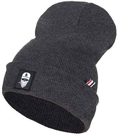 Nebelkind Herren Beanie Folded Totenkopf Patch Strickmütze Grau One Size