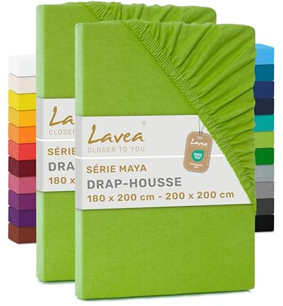 Lavea® 2er Pack Jersey Spannbettlaken 180/200x200cm – Apfelgrün | 100% Baumwolle – Weiches Bettlaken für Matratzen bis 20 cm Höhe – Formstabil und Langlebig