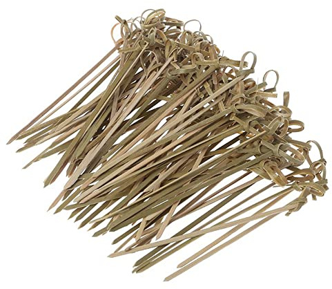 CENPEK 200 púas de bambú para cóctel, brochetas de bambú de 12 cm, palillos de dientes de cóctel para aperitivos, aperitivos, cóctel, fiesta, barbacoa, (Knotted End)