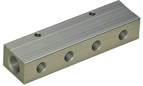 Druckluftverteiler Aluminiumverteiler Alu-Verteiler Druckluftkupplung Pneumatik (leer / beidseitig / 2 x 4 Abgänge)