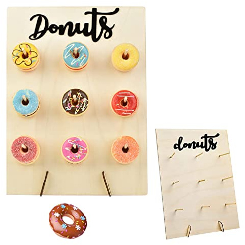 HBYMYDA Soporte de Donuts Soporte para Donuts De Madera Reutilizable Donut Wall 9 Agujeros Donut Pared para Fiesta de Cumpleaños Pastel de Bodas Decoración de Rosquillas