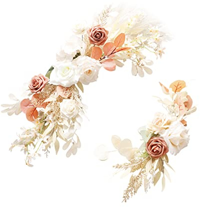 MISNODE Künstlicher Hochzeitsbogen Blumen Set mit 2 Stück, Hochzeitsbogen Blumen Kit für Hochzeit Willkommensschild Blumendekor, Burgunderrote Rose Rustikale Blumengirlande
