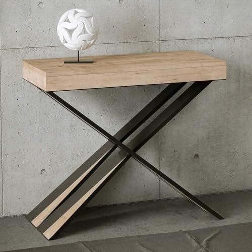 IMAGO FACTORY Tiago - Consolle Allungabile, Tavolo Allungabile Sala da Pranzo (Fino a 196cm) Mobile Consolle Ingresso, Tavolo Cucina Allungabile, Console Arredo Made in Italy (Color Quercia Natura)