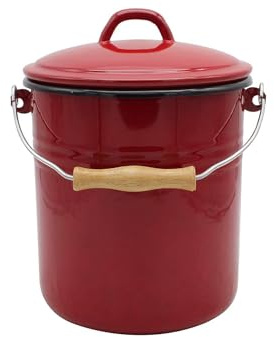 KRÜGER Karl Mülleimer 5 Liter aus Haushaltemaille in rot mit Deckel