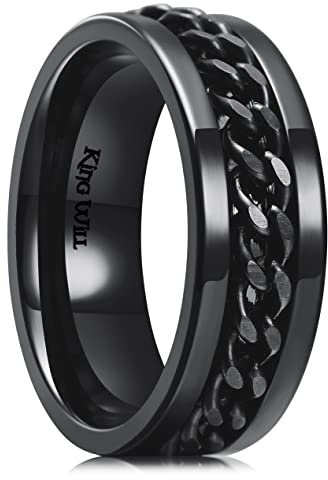 King Will Intertwine 8mm Spinner Ring Black Edge Polished Stainless Steel Fidget Ring Anxiety Ring for Men 9