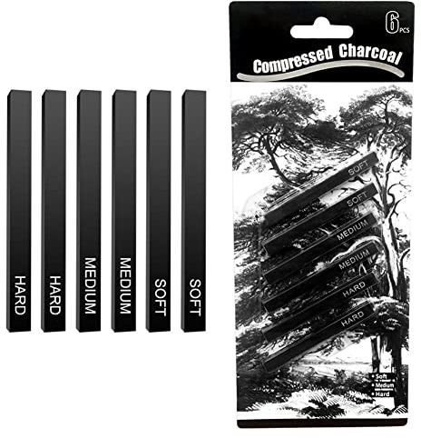 Helweet Gepresste Zeichenkohle, Zeichenkohle Set, Sketch Kohlestifte, Kohlestifte in Schwarz, Kohlestifte Set, Geeignet zum Zeichnen, Skizzieren, Schreiben, Kunstdesign, 6 Stück