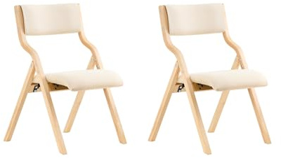 SoBuy 2er Set Klappstühle Holz, gepolstert & fertig montiert, 48x80x54cm | Küchen- & Esszimmerstühle ergonomisch, faltbar, Bezüge abnehmbar, 90 kg Tragkraft, Birkenholz, für Büro & Balkon, FST40-Wx2