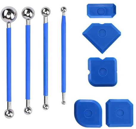 Rhsemi UBW001 9 Piece Tool Scraper Kit, Joint Smoother Set, Sealant Remover, for Kitchen, Bathroom, Tile Gap - Reusable and Replacement, 7 Pieces,Blue