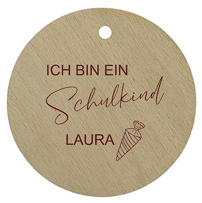 minimutz Personalisierter Schultütenanhänger Holz |Geschenkanhänger als Füllung Ich bin ein Schulkind 10x10 cm
