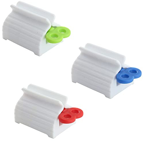 AMZLORD 3 exprimidores de pasta de dientes, mini dispensador de pasta de dientes de tubo rodante giratorio soporte de asiento de pasta de dientes pasta de dientes limpiador facial clips para limpieza