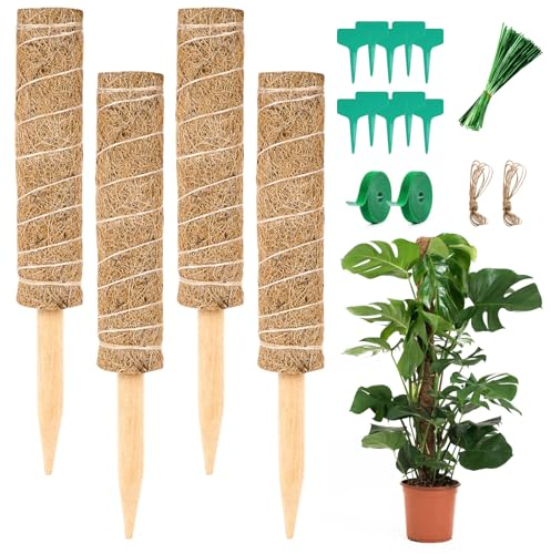 Vicloon Bastone per Piante, 4Pcs Piante Rampicanti Bastone, Stecche per Pianti 30cm, Palo Totem in Fibra di Cocco, Tutore per Pianti, Muschio Totem per Rampicante Estensione