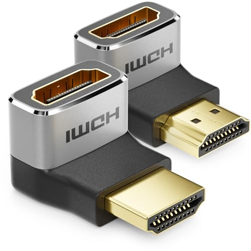 deleyCON 2 Piezas Adaptador HDMI Conector de Acoplamiento 8K@60Hz / 4K@120Hz UHD Aluminio HDMI 2.1 ARC HDR10+ Dolby Vision VRR ALLM 48Gbps 90° / 270° Angulado Gris Negro